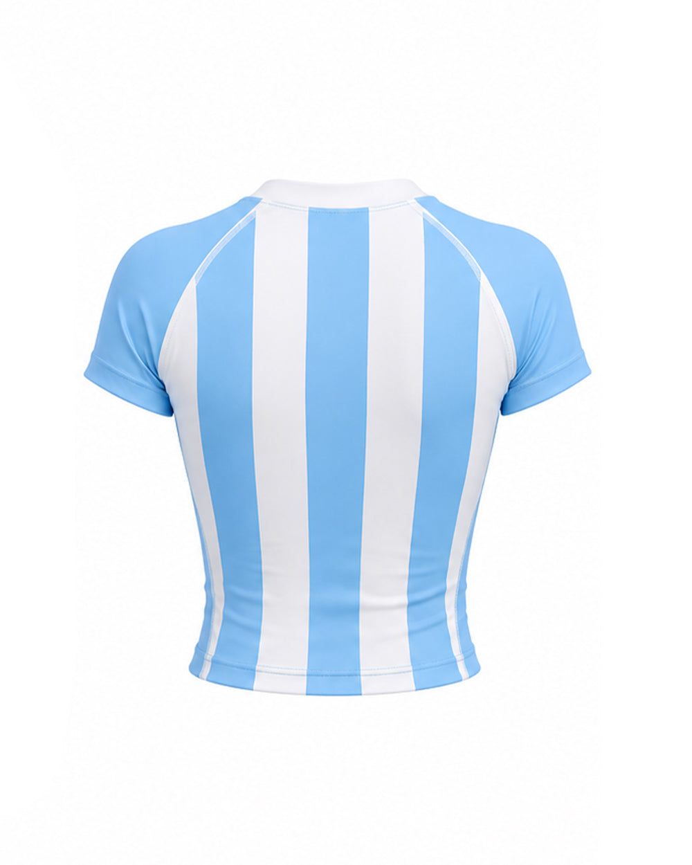 Women Argentina Soccer Jersey Short Sleeve T Shirt Blue and White Striped Crop Top for Outdoor Tailgate Parties