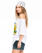 Women Brazil Jersey White Soccer T-shirt Loose Drop Shoulder Mascot Tee for Stadium Sports Cheering Events