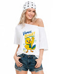 Women Brazil Jersey White Soccer T-shirt Loose Drop Shoulder Mascot Tee for Stadium Sports Cheering Events