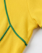 Women Brazil Jersey Yellow Short Sleeve Crop Top Slim Fit Shirt for Stadium Sports Cheering Parties