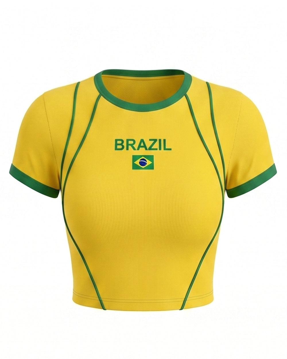 Women Brazil Jersey Yellow Short Sleeve Crop Top Slim Fit Shirt for Stadium Sports Cheering Parties
