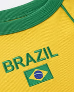Women Brazil Jersey Yellow Short Sleeve Crop Top Slim Fit Shirt for Stadium Sports Cheering Parties