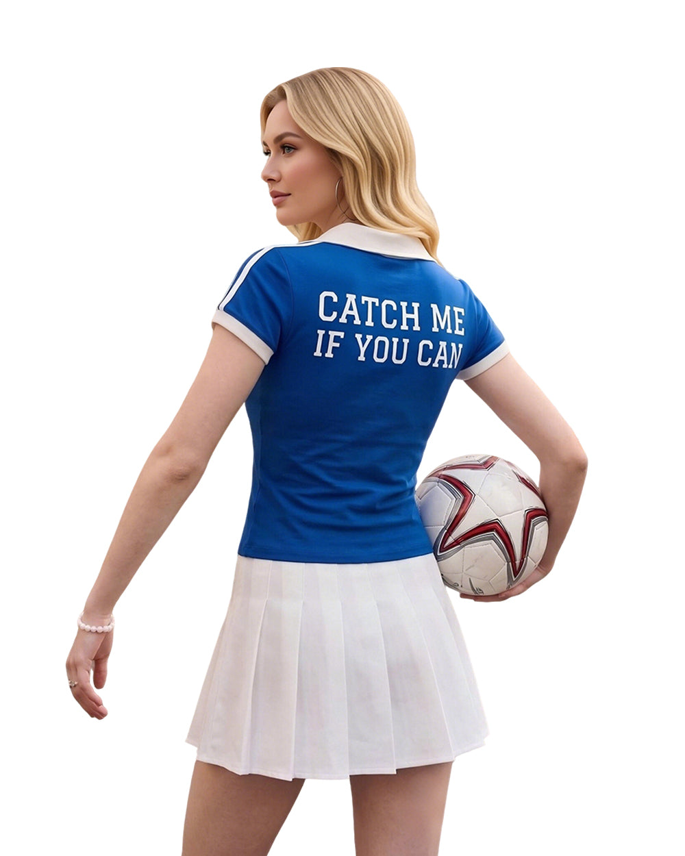 Women France Soccer Jersey Blue Polo Catch Me If You Can Shirt for Stadium Soccer Match Day Celebration