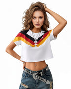 Women Germany Jersey 2026 White Cropped Short-Sleeve T-Shirt for Sports Bar Game Night
