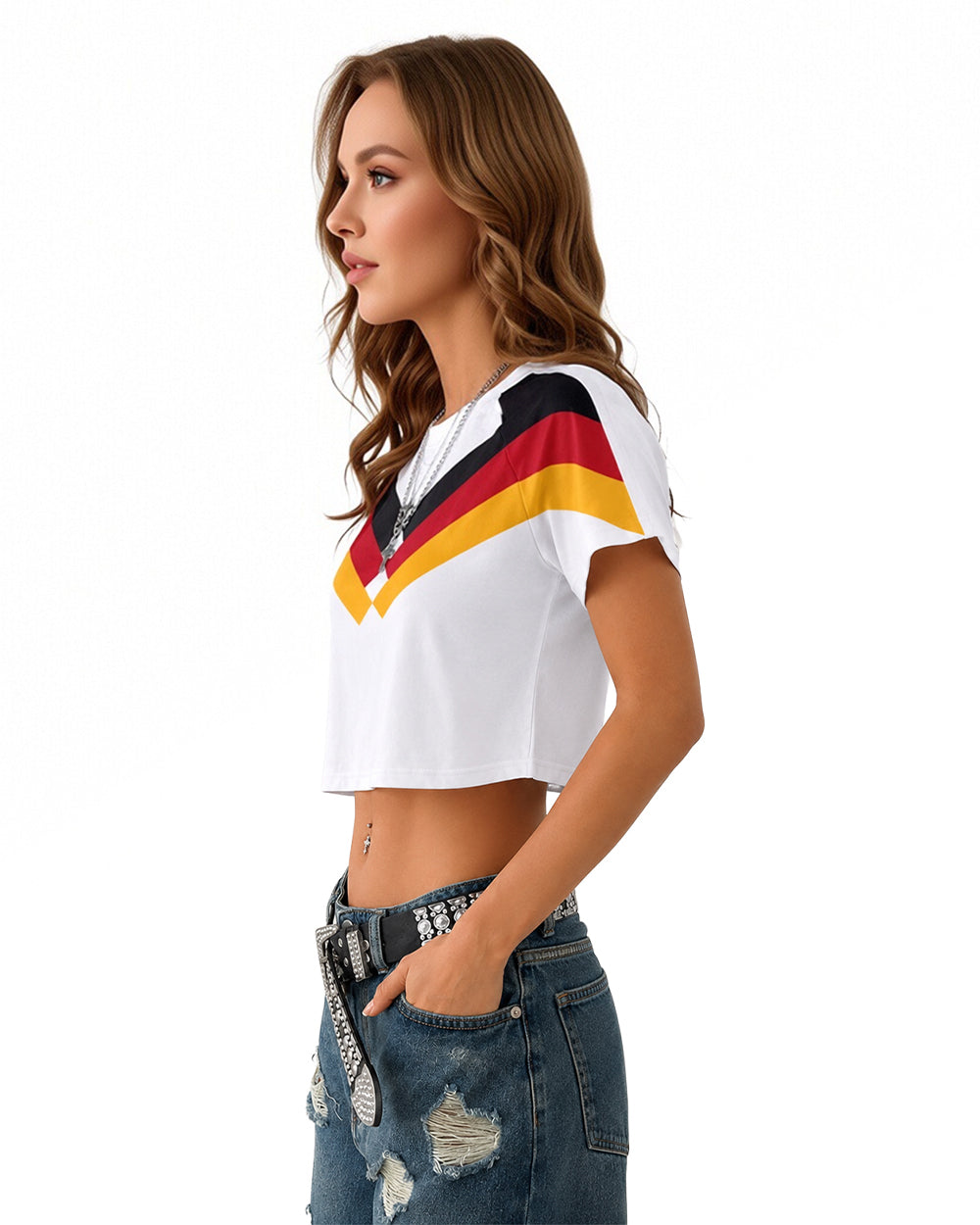 Women Germany Jersey 2026 White Cropped Short-Sleeve T-Shirt for Sports Bar Game Night