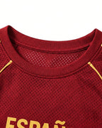 Women Spain Jersey Dark Red Off Shoulder Top for Football Game Day Sports Outfits and Streetwear