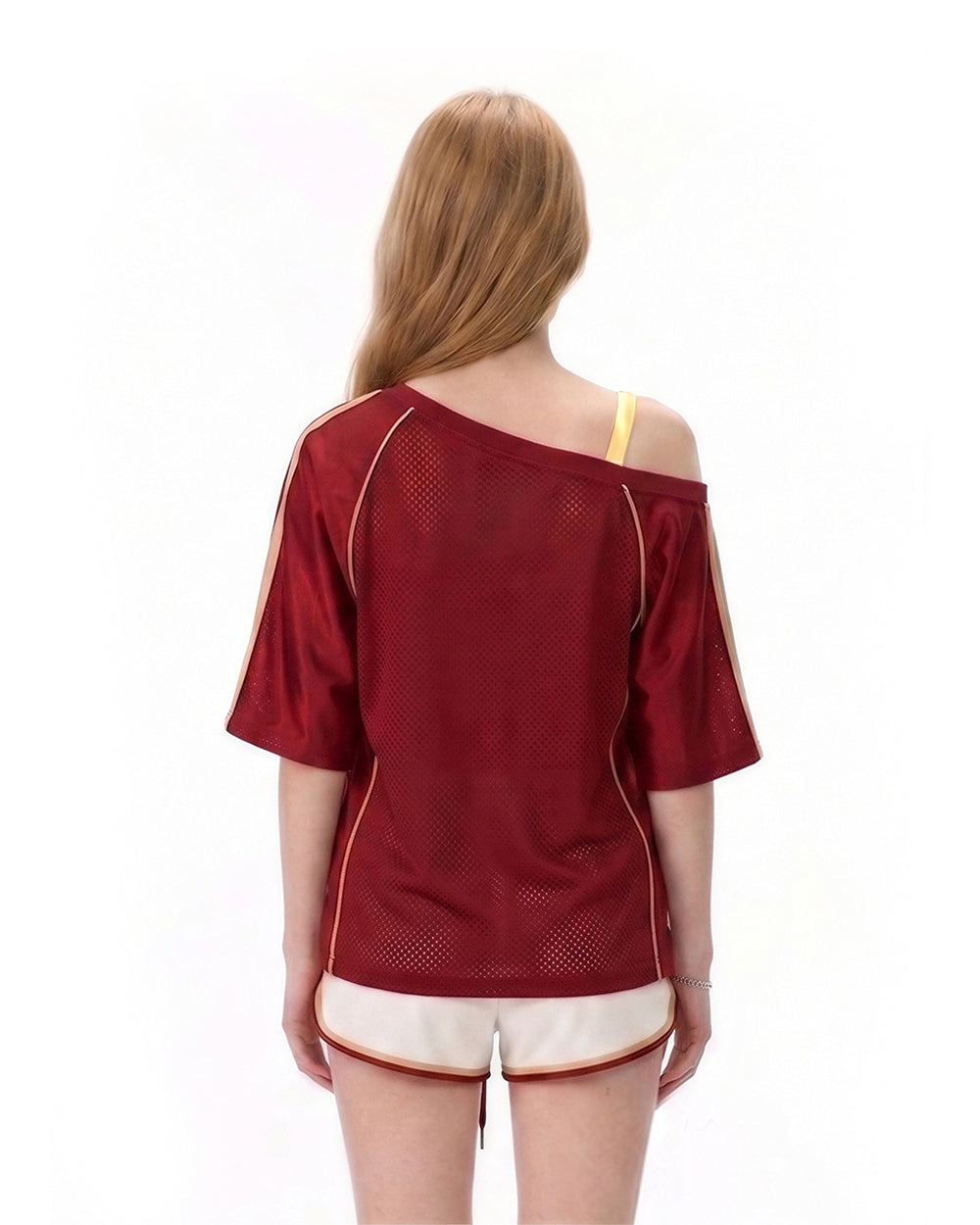 Women Spain Jersey Dark Red Off Shoulder Top for Football Game Day Sports Outfits and Streetwear