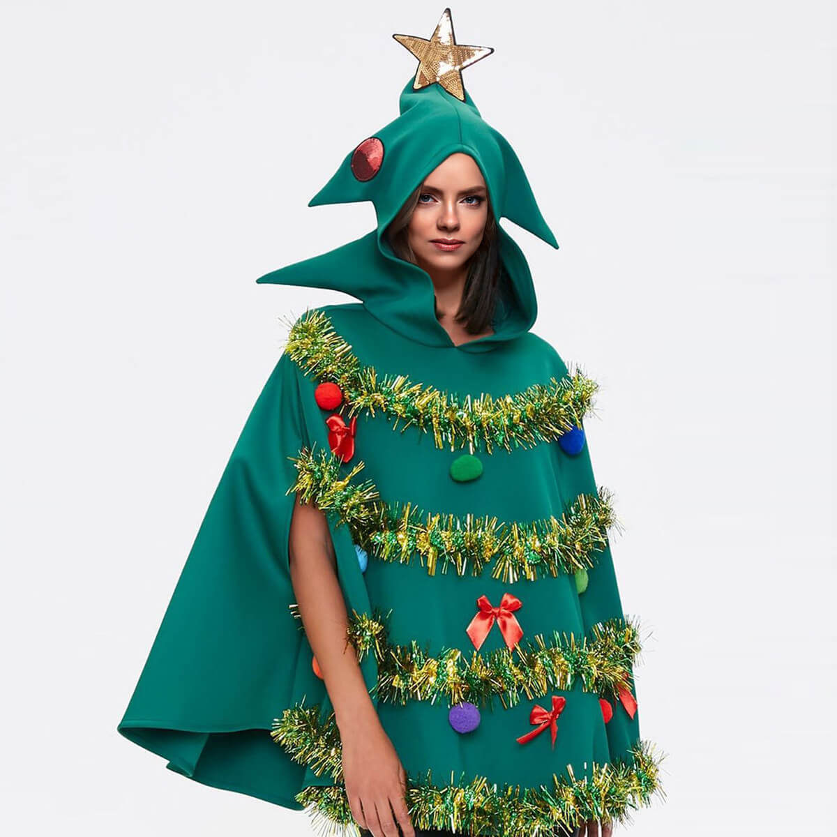 Women Christmas Tree Costume Shiny Sequin Hoodie Cape For 2023 Christmas Party