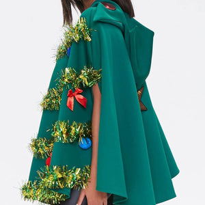 Women Christmas Tree Costume Shiny Sequin Hoodie Cape For 2023 Christmas Party