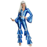 Women Disco Costume Retro Hippie Outfit Ladies Dancing Queen Dream Blue 60s 70s Costume