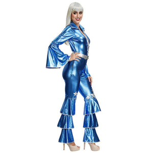 Women Disco Costume Retro Hippie Outfit Ladies Dancing Queen Dream Blue 60s 70s Costume