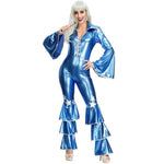 Women Disco Costume Retro Hippie Outfit Ladies Dancing Queen Dream Blue 60s 70s Costume