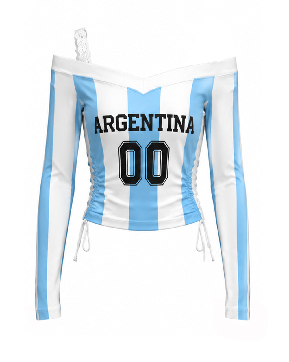 Women's Argentina Jersey Strappy Crop Top Sexy Lace Off Shoulder Ruched Shirt for Game Day