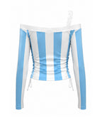 Women's Argentina Jersey Strappy Crop Top Sexy Lace Off Shoulder Ruched Shirt for Game Day