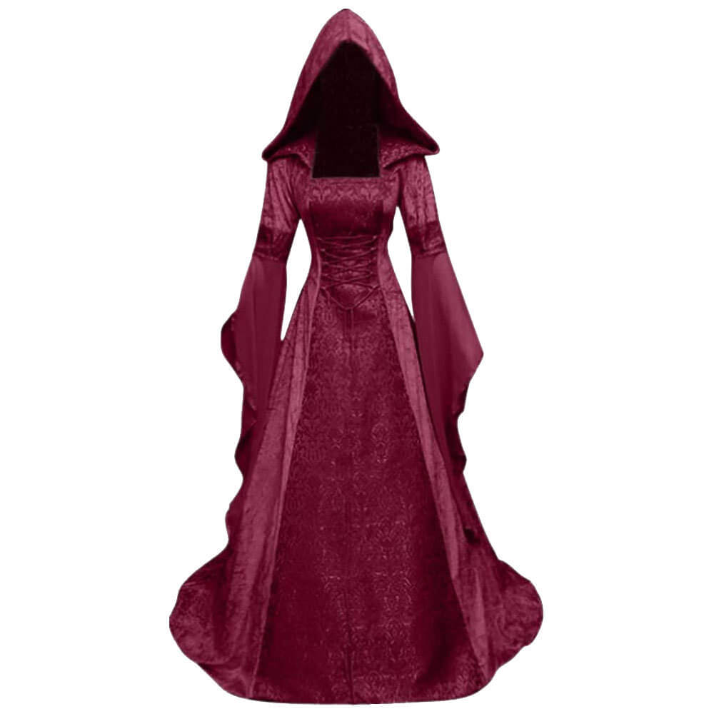 casual white dress long sleeve Women's Gothic Dress with Hood Medieval Costume Corset Renaissance Dre –  Sun Baby