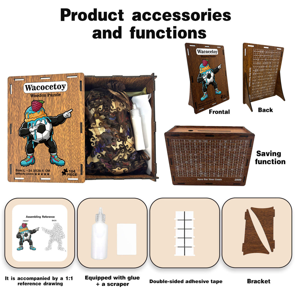 Wooden Soccer Puzzle Piggy Bank Fun DIY Craft Kit for Kids and Adults Unique Money Box