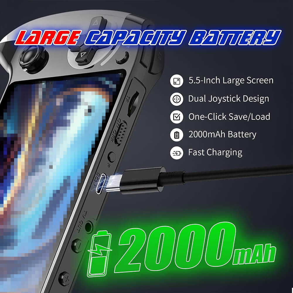 X9 Handheld Game Console 5.5" Linux Retro Game Console with 3000+ Classic Games and Dual Joysticks for Game Lovers