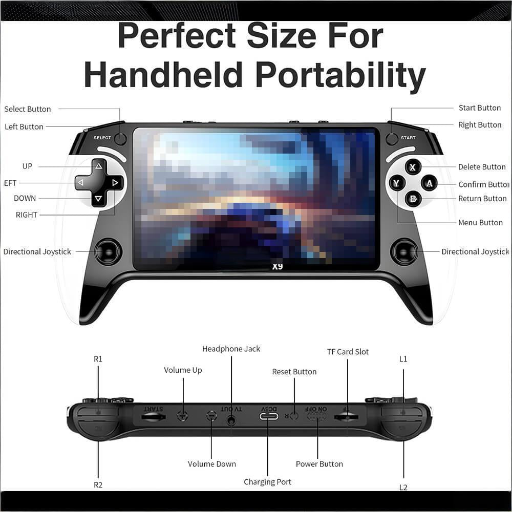 X9 Handheld Game Console 5.5" Linux Retro Game Console with 3000+ Classic Games and Dual Joysticks for Game Lovers