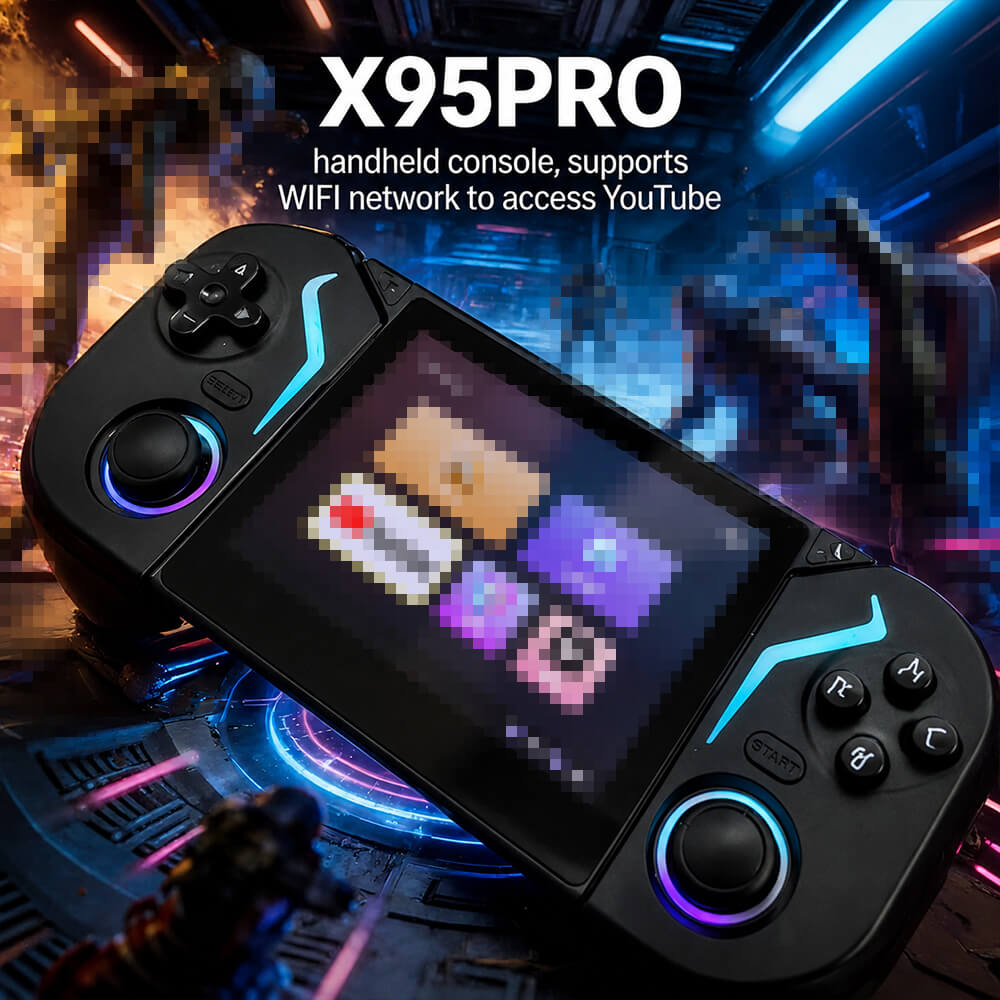 X95 Pro Retro Handheld Game Console Android 9.0 Portable Gaming Device with 64G SD Card and RGB Lighting For Game Players