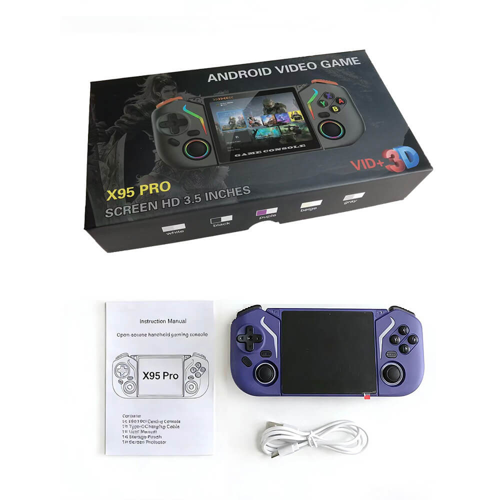X95 Pro Retro Handheld Game Console Android 9.0 Portable Gaming Device with 64G SD Card and RGB Lighting For Game Players