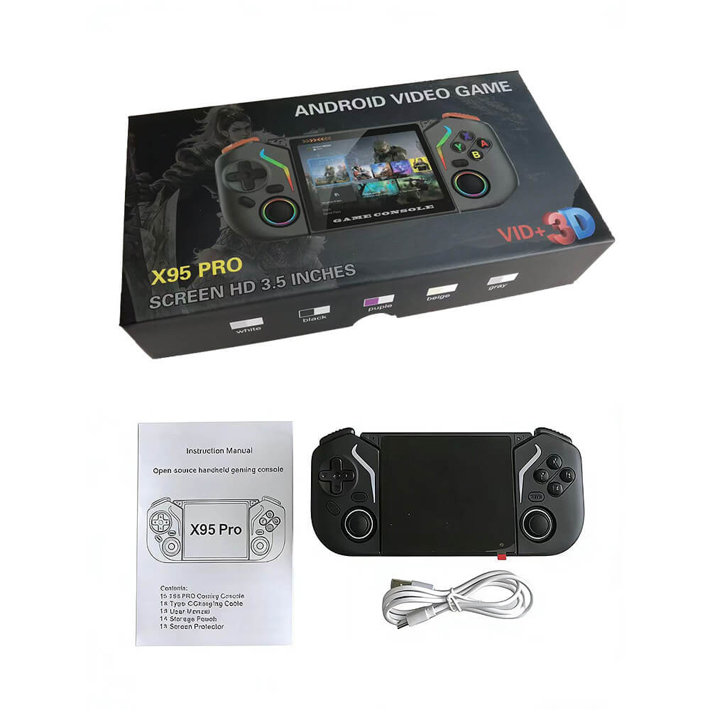 X95 Pro Retro Handheld Game Console Android 9.0 Portable Gaming Device with 64G SD Card and RGB Lighting For Game Players