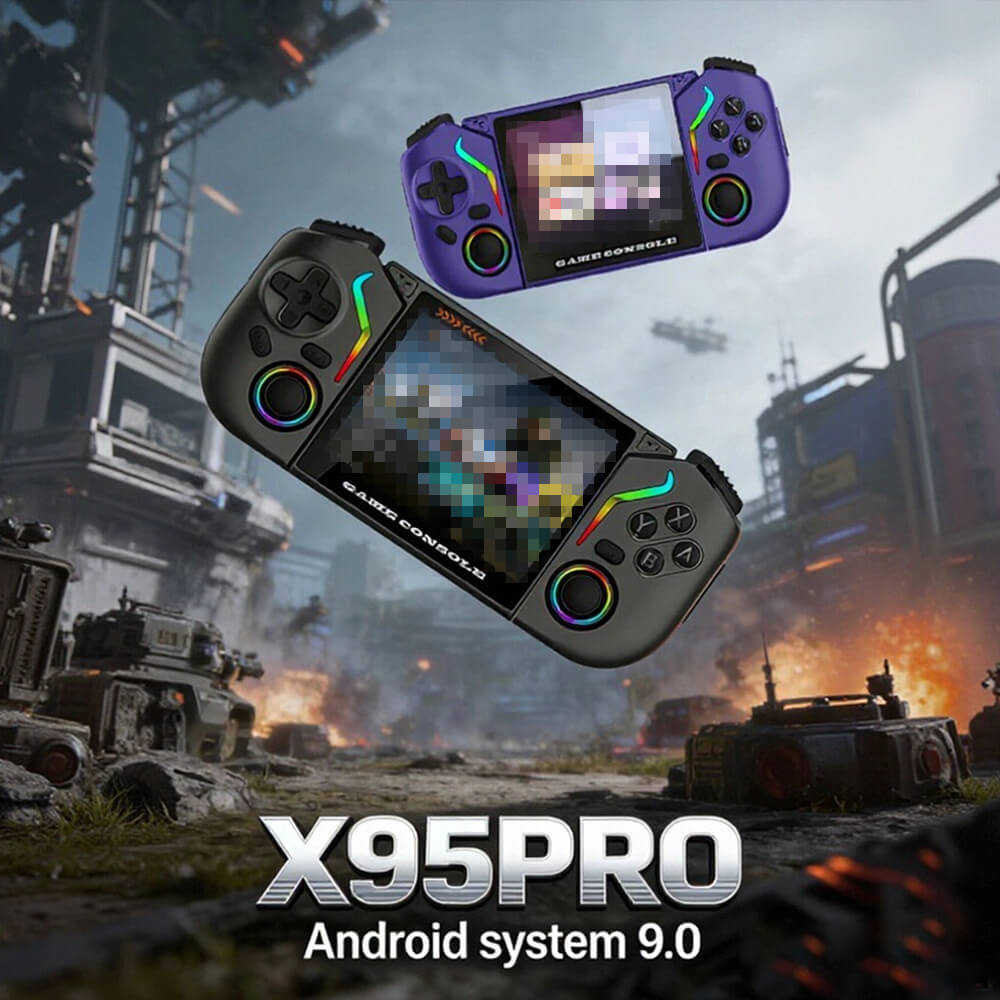 X95 Pro Retro Handheld Game Console Android 9.0 Portable Gaming Device with 64G SD Card and RGB Lighting For Game Players