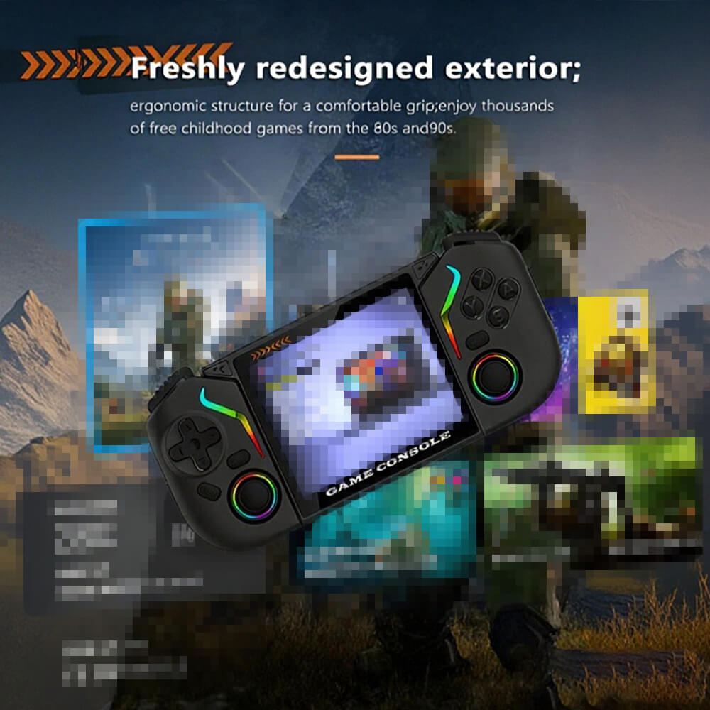 X95 Pro Retro Handheld Game Console Android 9.0 Portable Gaming Device with 64G SD Card and RGB Lighting For Game Players
