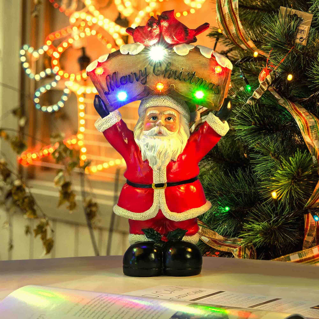 Resin Santa Claus with LED Light Christmas Tabletop Decoration Home Holiday Gift