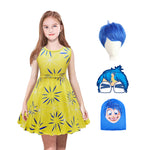 Girls Joy Dress Inside 2 Out Cosplay Costume Summer Skater Dress with Wig for Carnival