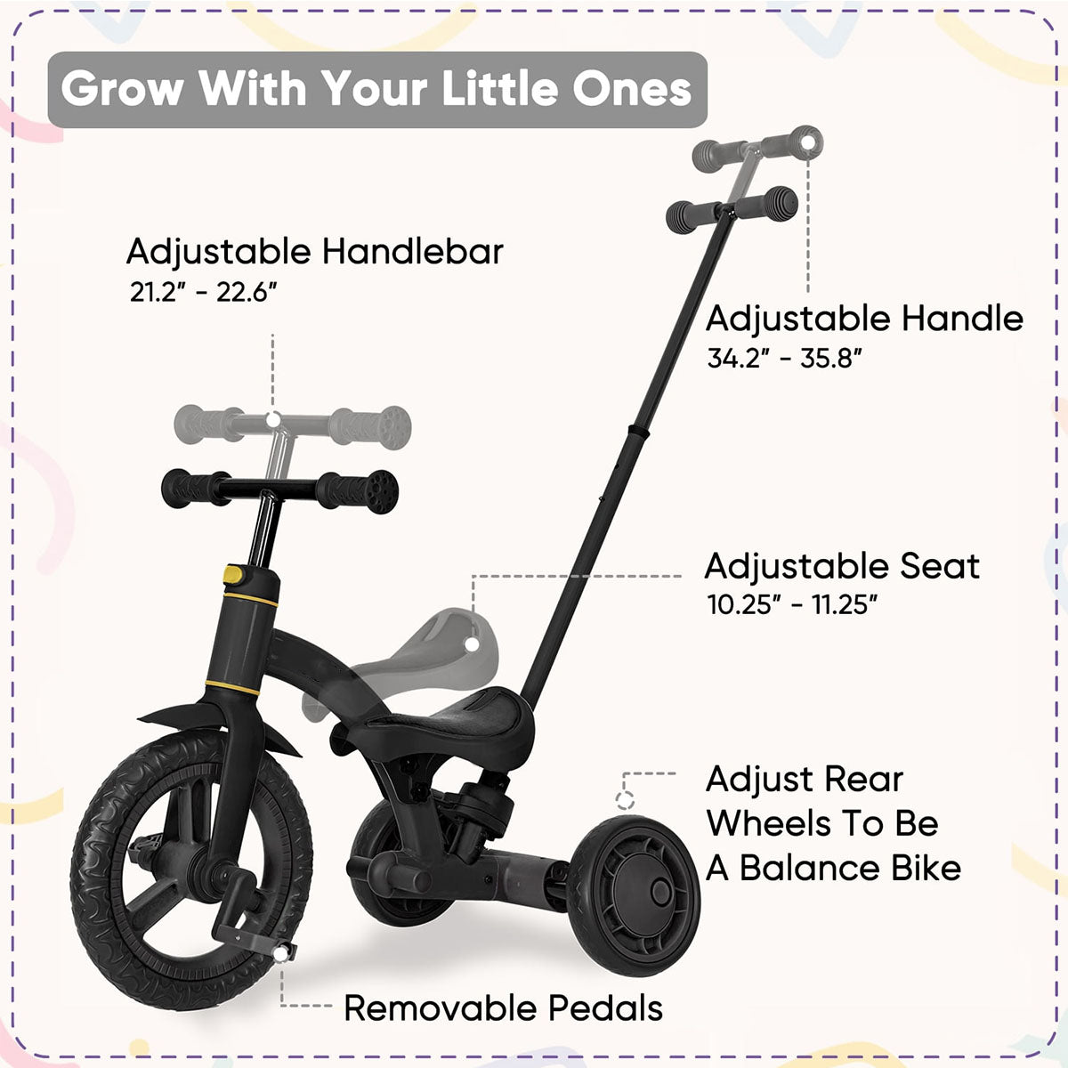 Stroller Bike 4 in 1 Tricycle With Detachable Push Bar Toddler Balance Bike Ride On Toys
