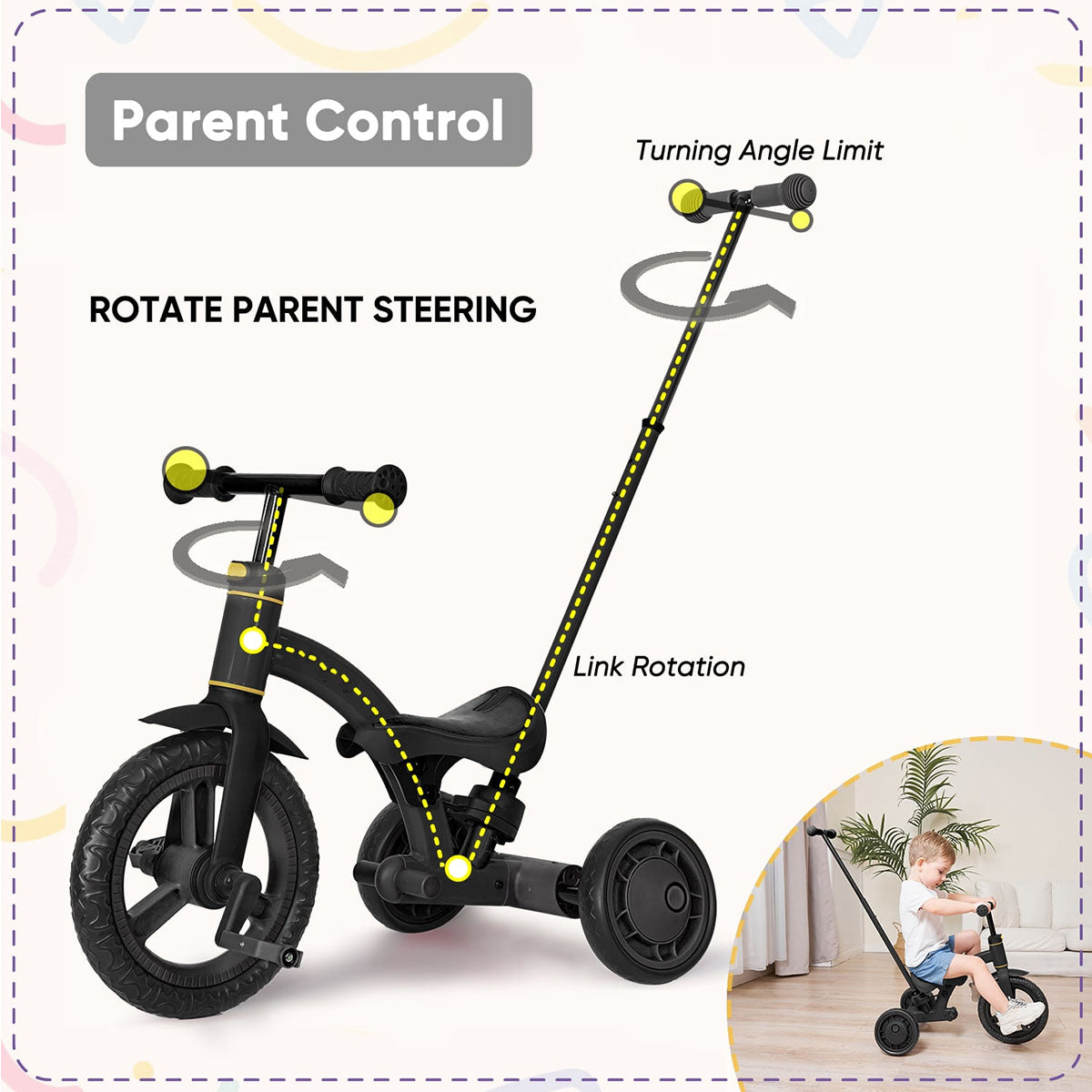 Stroller Bike 4 in 1 Tricycle With Detachable Push Bar Toddler Balance Bike Ride On Toys