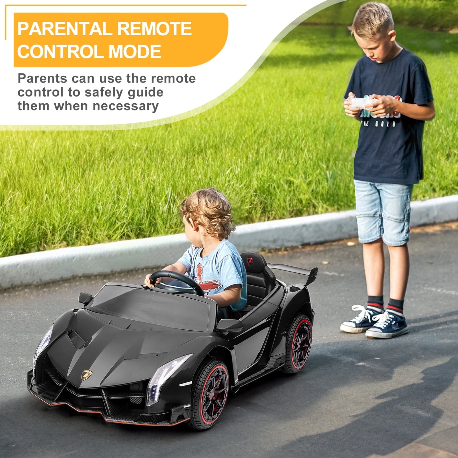 12V Kids Lambo Ride On Car Sports Dual Drive Car with 2.4G Remote Control Electric Racing Car