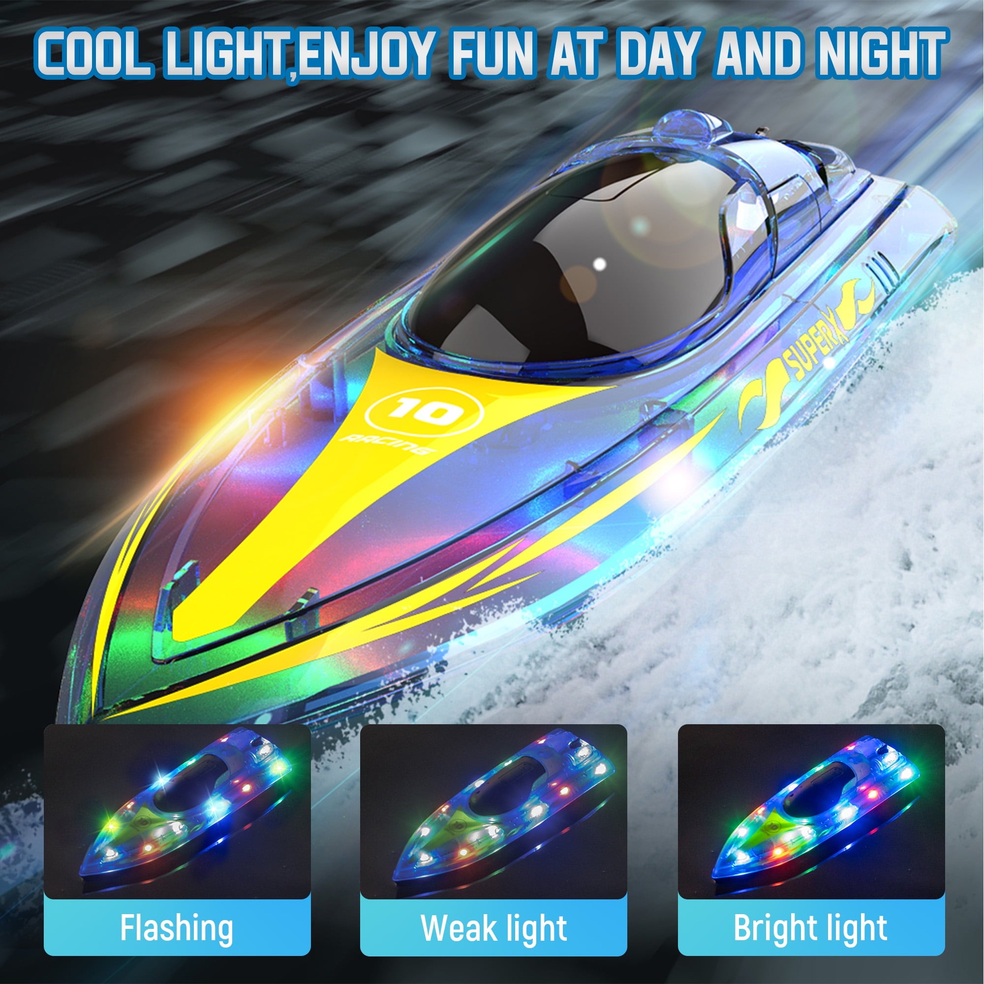 Remote Control Speedboat 15KM/H Waterproof Electric Colorful Boat Water Toy For Kids