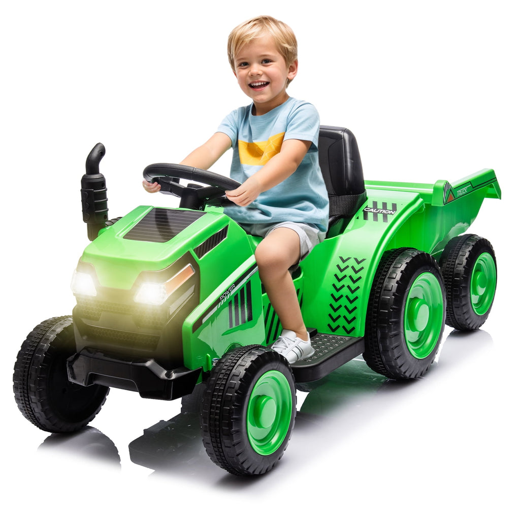 12V Ride on Tractor with Wagon & Safety Belt Battery Powered Ride on Toys For Boys Girls