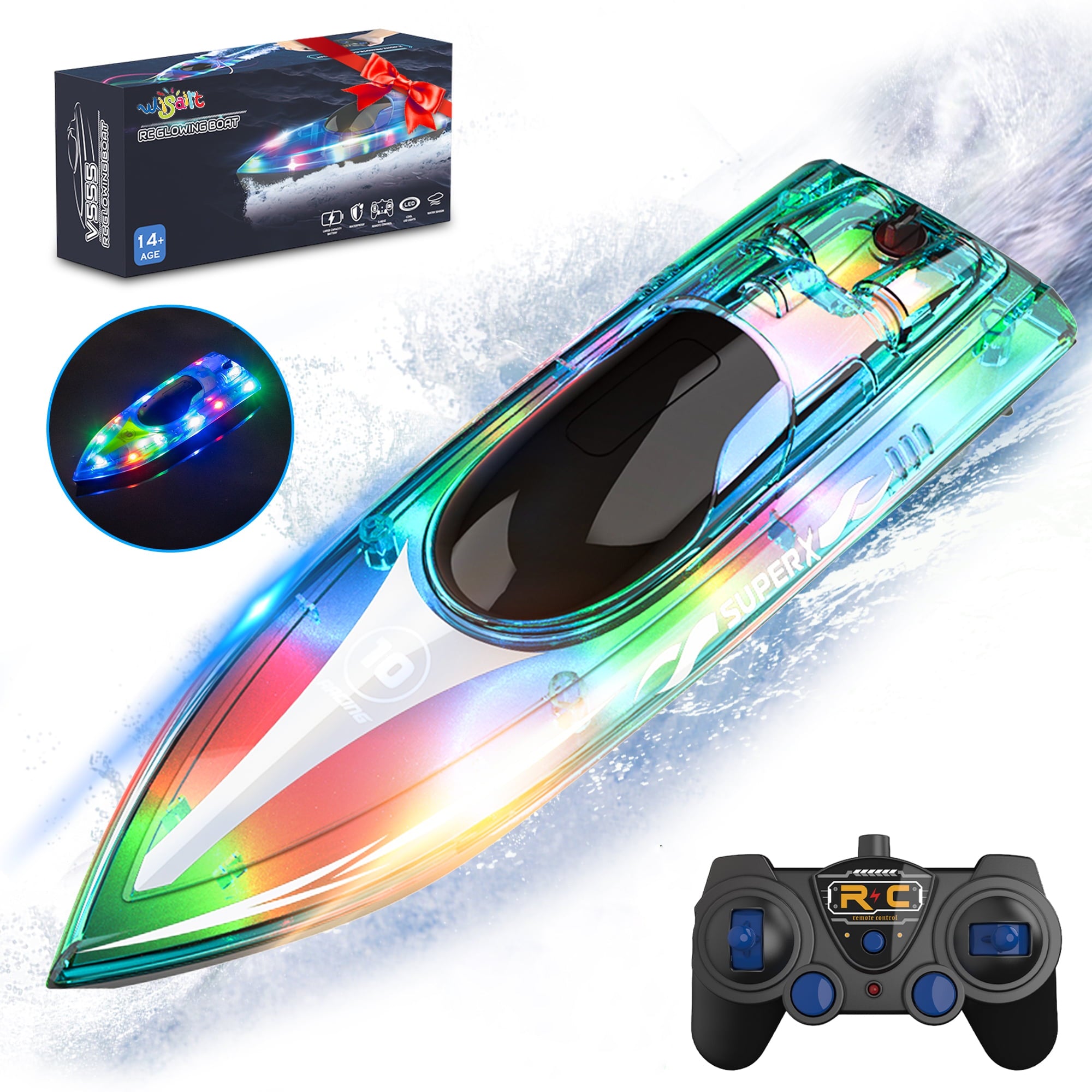 Remote Control Speedboat 15KM/H Waterproof Electric Colorful Boat Water Toy For Kids