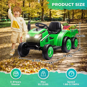 12V Ride on Tractor with Wagon & Safety Belt Battery Powered Ride on Toys For Boys Girls