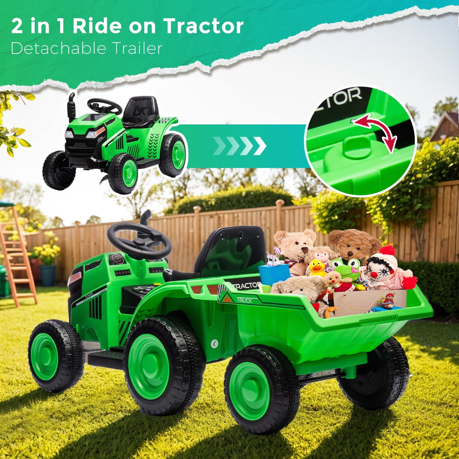 12V Ride on Tractor with Wagon & Safety Belt Battery Powered Ride on Toys For Boys Girls