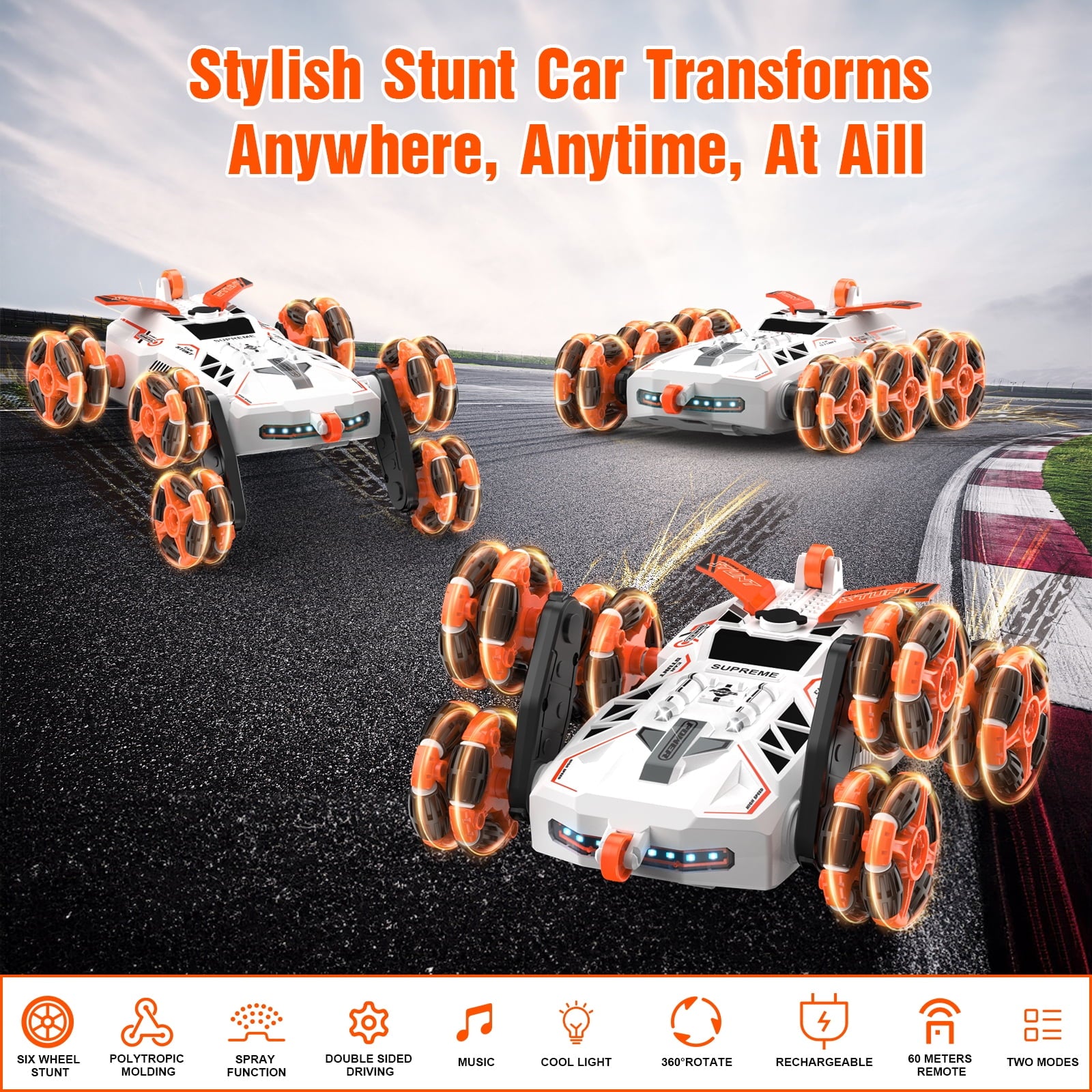 6 Wheels RC Car 360° Rotation RC Stunt Car Spray Swing Arm Drift Vehicle For Kids