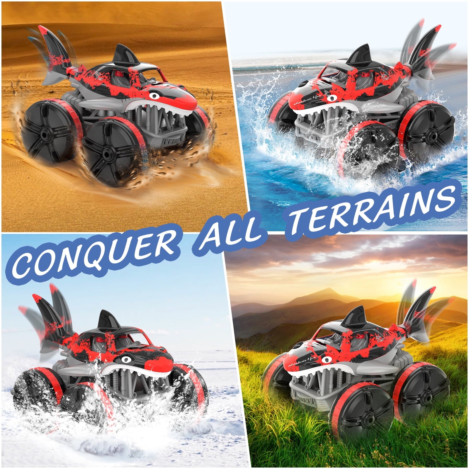 2.4G Amphibious RC Car Shark 360° Rotation Stunt Vehicle Waterproof RC Off-road Car