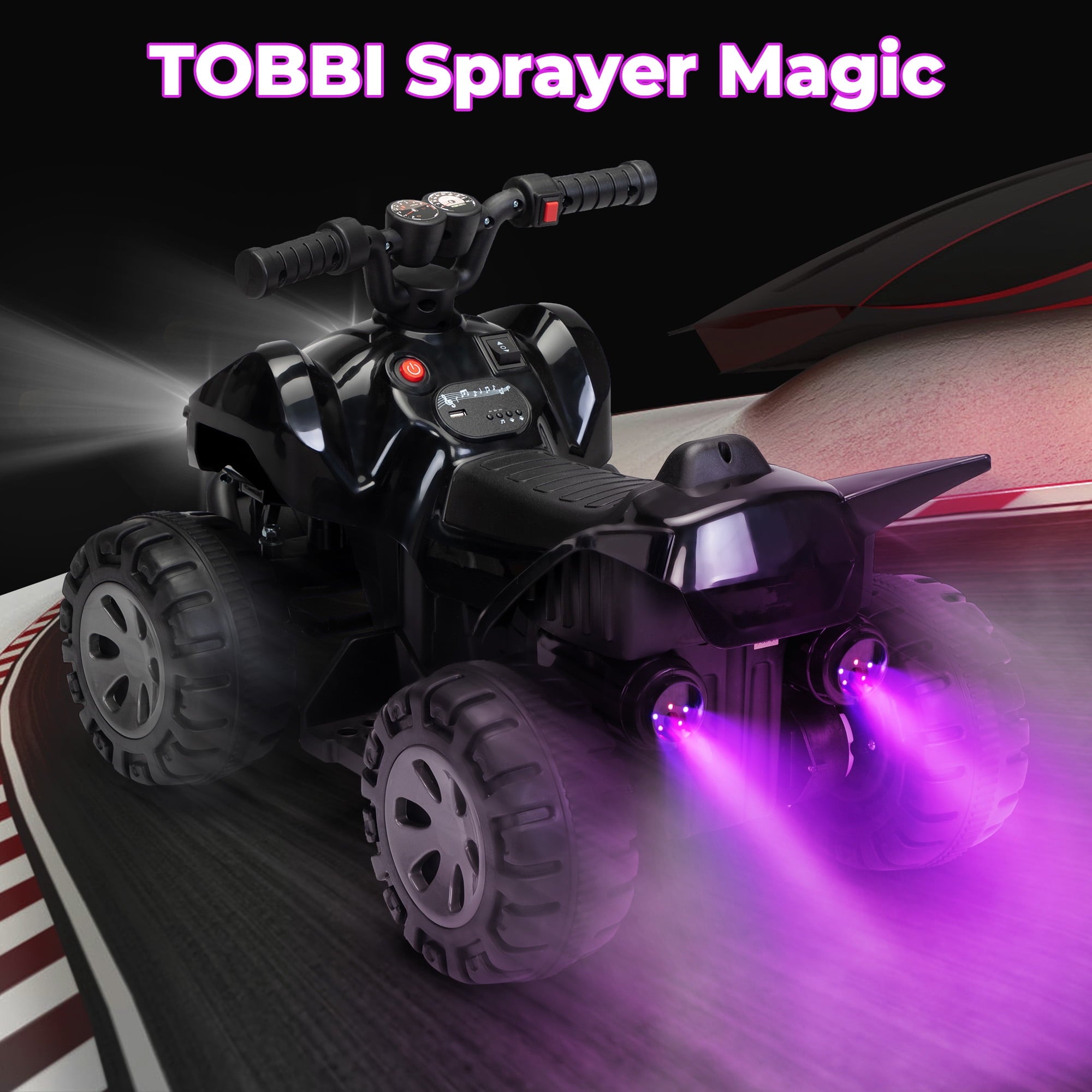 Kids Ride-on ATV 6V Battery Powered Electric Quad Car with Music LED Lights and Spray 4 Wheeled Ride-on Toy