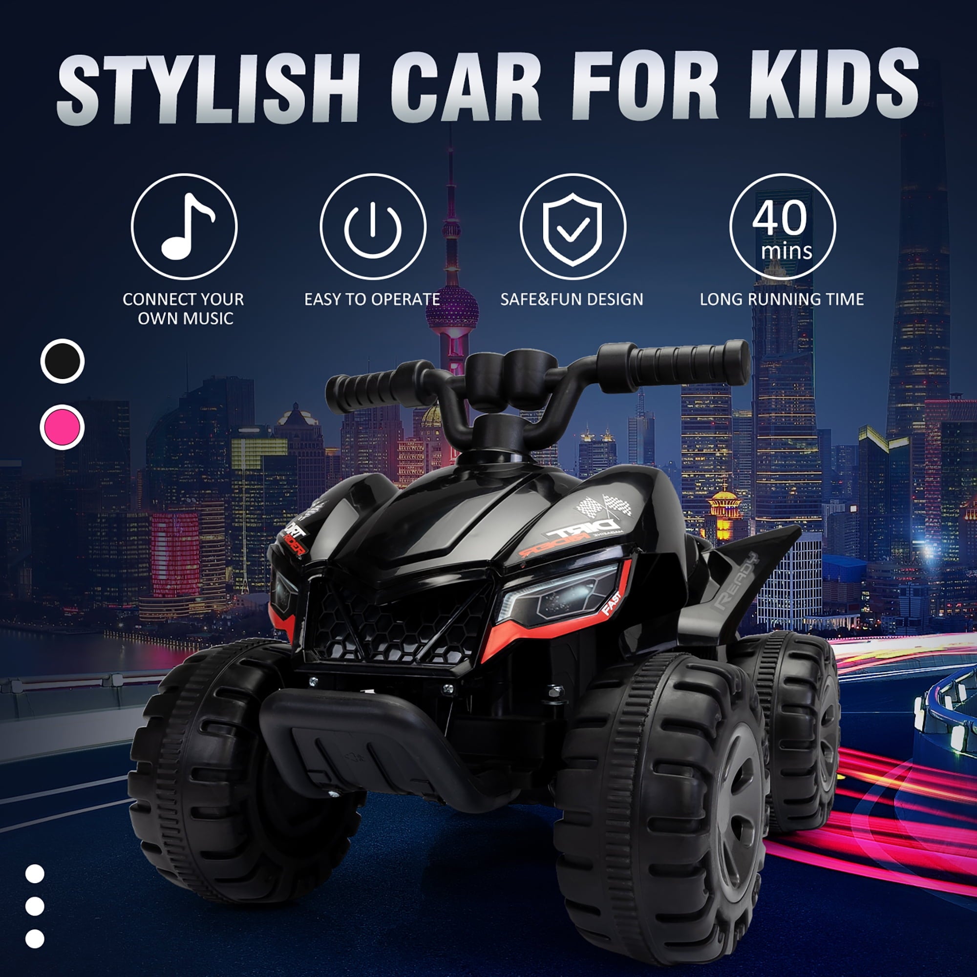 Kids Ride-on ATV 6V Battery Powered Electric Quad Car with Music LED Lights and Spray 4 Wheeled Ride-on Toy