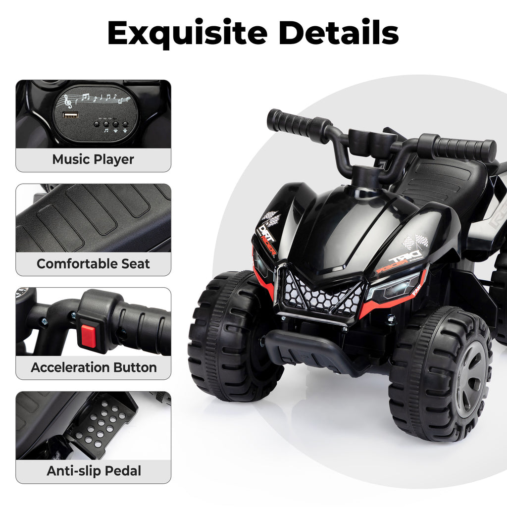 Kids Ride-on ATV 6V Battery Powered Electric Quad Car with Music LED Lights and Spray 4 Wheeled Ride-on Toy
