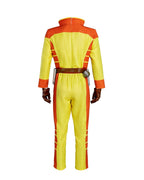 Mens Exploding Hero Costume Yellow Jumpsuit with Helmet and Accessories for Halloween Cosplay