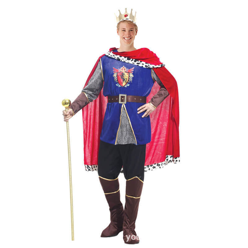 Kids Adult Prince/King Costume Charming Royal Outfit with Gold Crown for Halloween Dress Up