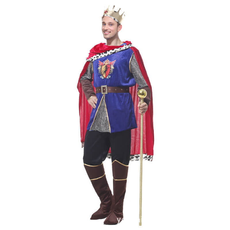 Kids Adult Prince/King Costume Charming Royal Outfit with Gold Crown for Halloween Dress Up
