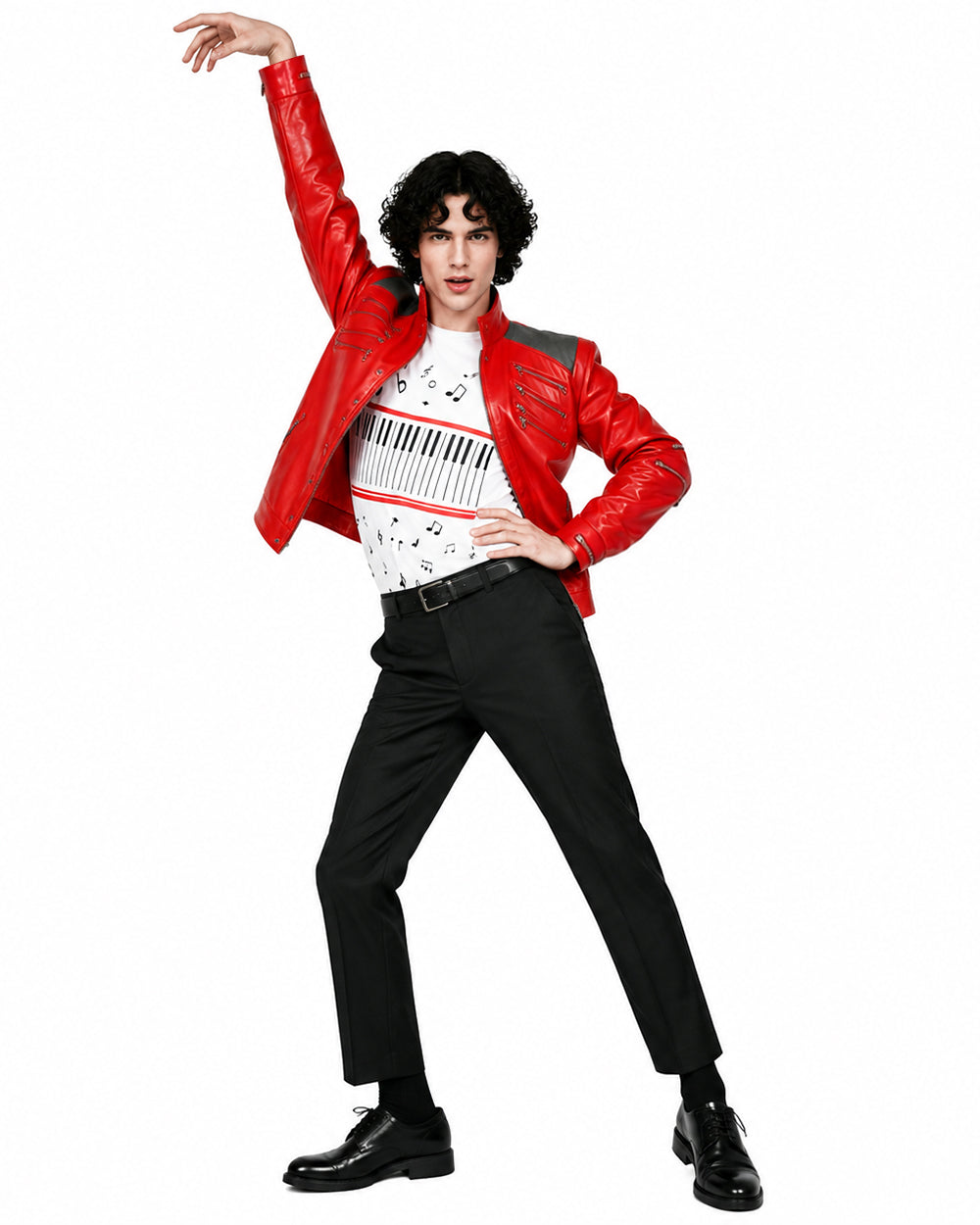 Kids Adults King of Pop Stage Performance Outfit Red 80s Shiny PU Leather Jacket and Pants Set for Fans Cosplay Events