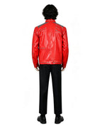 Kids Adults King of Pop Stage Performance Outfit Red 80s Shiny PU Leather Jacket and Pants Set for Fans Cosplay Events
