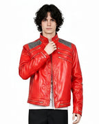Kids Adults King of Pop Stage Performance Outfit Red 80s Shiny PU Leather Jacket and Pants Set for Fans Cosplay Events