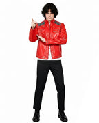 Kids Adults King of Pop Stage Performance Outfit Red 80s Shiny PU Leather Jacket and Pants Set for Fans Cosplay Events