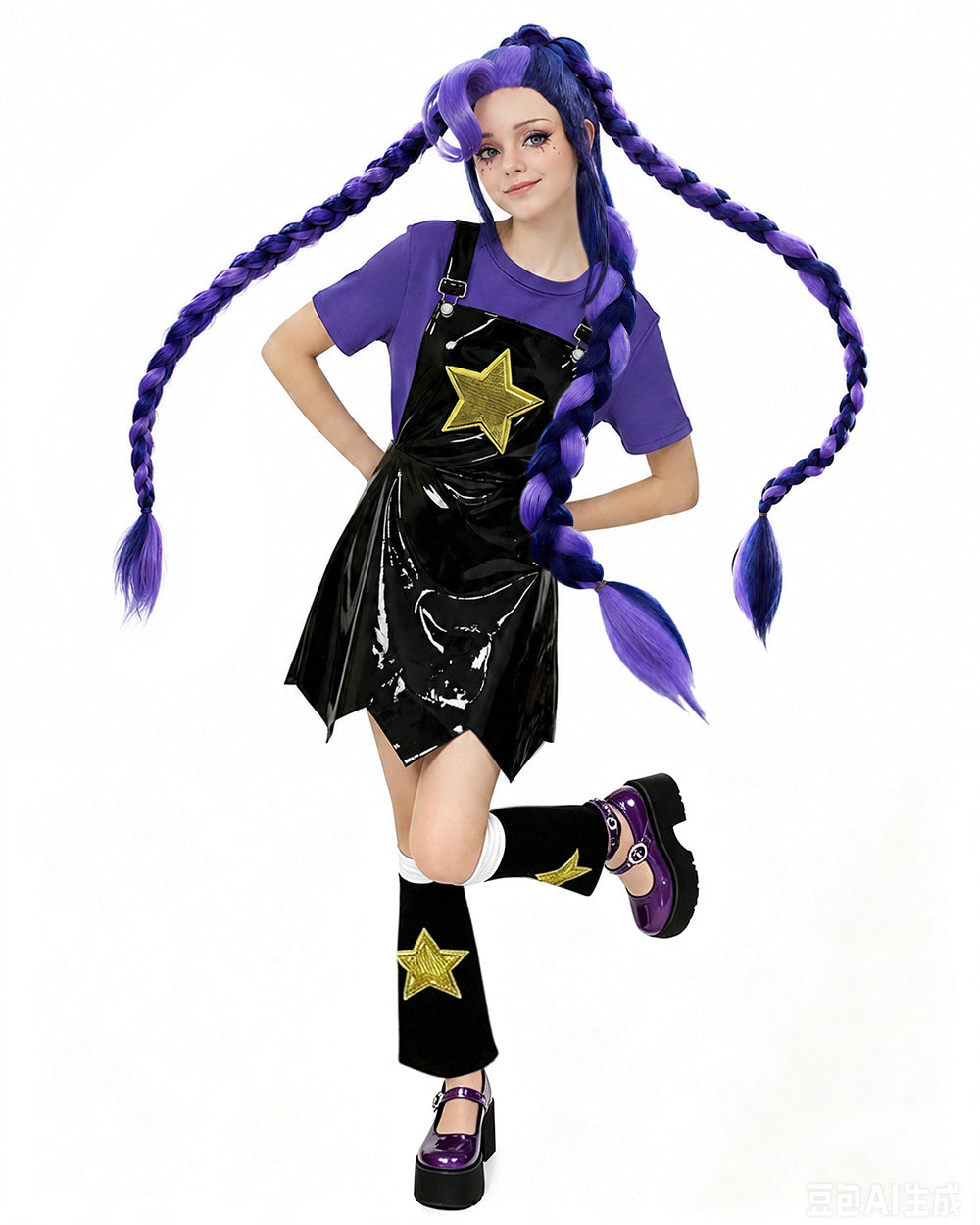Adult Chapter 5 Lily Costume Purple Horror Game Doll PU Leather Dress T-shirt Matching Leg Sleeves and Wig Suit for Halloween Cosplay